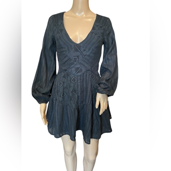 FREE PEOPLE DRESS Womens PATCHWORK OF MY DREAMS MINI Boho Pockets Lace Crochet S - Picture 4 of 16